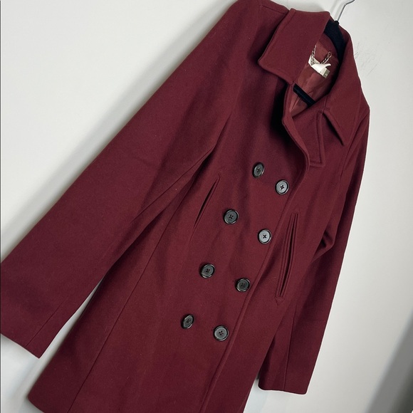 J. Crew Wool Double-Breasted Maroon Burgundy Pea Coat Women's Size XS - Picture 5 of 6